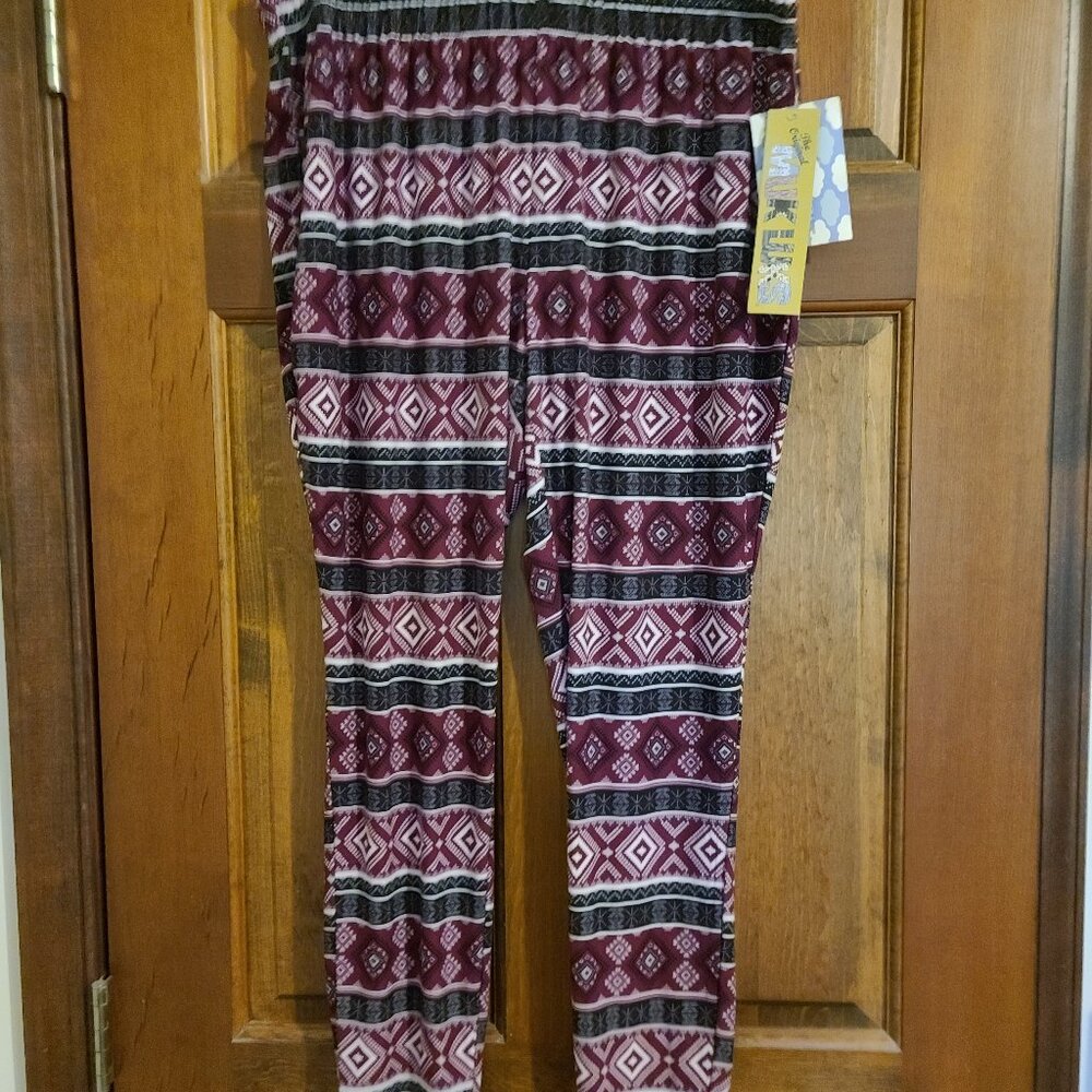 MUK LUKS DREAM KNIT COMFY FAIR ISLE DESIGN IN BURGUNDY/BLACK WOMENS 1 XL